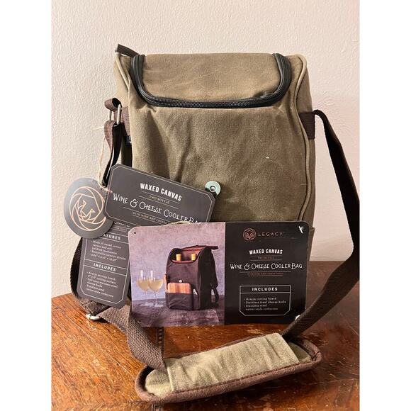 NWT Legacy Waxed 2 Wine Bottle Cooler Bag Cutting Board‎ Knife and Bottle Opener - Picture 1 of 14